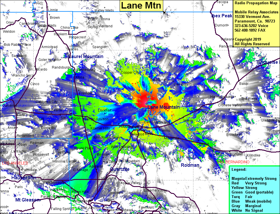 heat map radio coverage Lane Mtn